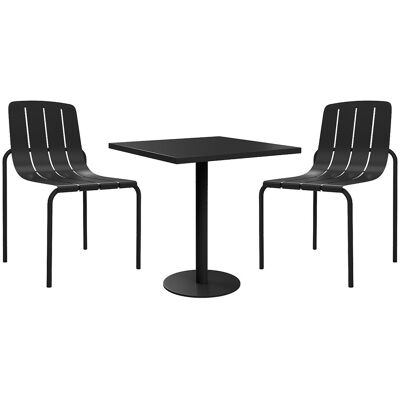 Vente-unique Garten-Essgruppe aus Metall: 1 Tisch L.70 cm + 2 stapelbare Stühle – Schwarz – BALVORA von MYLIA Vente-unique Garten-Essgruppe aus Metall: 1 Tisch L.70 cm + 2 stapelbare Stühle – Schwarz – BALVORA von MYLIA
