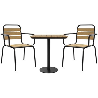Vente-unique Garten-Essgruppe: Tisch L.70 cm + 2 stapelbare Sessel - Polywood & Metall - Schwarz - LYLIOS de MYLIA Vente-unique Garten-Essgruppe: Tisch L.70 cm + 2 stapelbare Sessel - Polywood & Metall - Schwarz - LYLIOS de MYLIA