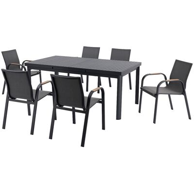 Vente-unique Garten-Essgruppe aus Aluminium: ausziehbarer Tisch L180/240 cm und 6 Stühle – Anthrazit – ZEYVA von MYLIA Vente-unique Garten-Essgruppe aus Aluminium: ausziehbarer Tisch L180/240 cm und 6 Stühle – Anthrazit – ZEYVA von MYLIA