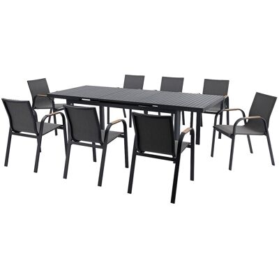 Vente-unique Garten-Essgruppe aus Aluminium: ausziehbarer Tisch L180/240 cm und 8 Stühle – Anthrazit – ZEYVA von MYLIA Vente-unique Garten-Essgruppe aus Aluminium: ausziehbarer Tisch L180/240 cm und 8 Stühle – Anthrazit – ZEYVA von MYLIA