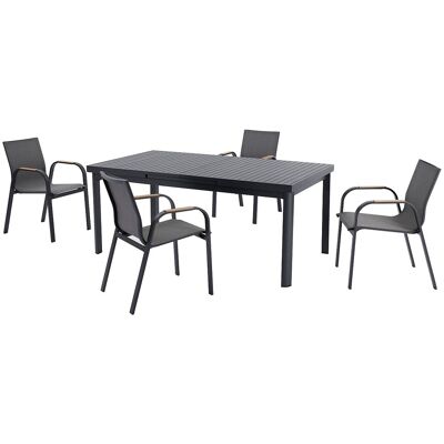 Vente-unique Garten-Essgruppe aus Aluminium: ausziehbarer Tisch L180/240 cm und 4 Stühle – Anthrazit – ZEYVA von MYLIA Vente-unique Garten-Essgruppe aus Aluminium: ausziehbarer Tisch L180/240 cm und 4 Stühle – Anthrazit – ZEYVA von MYLIA