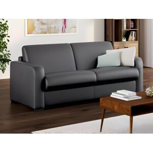 Vente-unique.ch Sofa 3-Sitzer mit Matratze 18 cm - Leder - Grau - BEVIS