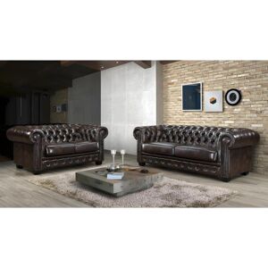 Vente-unique.ch Chesterfield Garnitur 3+2 - Büffelleder - Braun - BRENTON