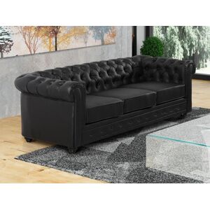 Vente-unique.ch Sofa 3-Sitzer - Kunstleder - Schwarz - CHESTERFIELD