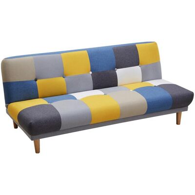 Vente-unique Schlafsofa Klappsofa 3-Sitzer - Stoff - Patchwork Grau, Blau & Gelb - MARDAG Vente-unique Schlafsofa Klappsofa 3-Sitzer - Stoff - Patchwork Grau, Blau & Gelb - MARDAG