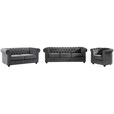 Vente-unique Sofa 3-Sitzer & 2-Sitzer & Sessel - Samt - Anthrazit - CHESTERFIELD Vente-unique Sofa 3-Sitzer & 2-Sitzer & Sessel - Samt - Anthrazit - CHESTERFIELD