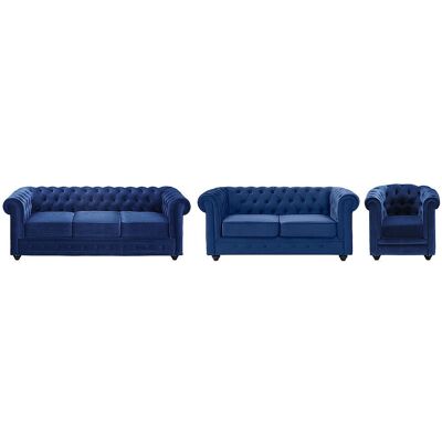 Vente-unique Couchgarnitur 3+2+1 - Samt - Dunkelblau - CHESTERFIELD Vente-unique Couchgarnitur 3+2+1 - Samt - Dunkelblau - CHESTERFIELD