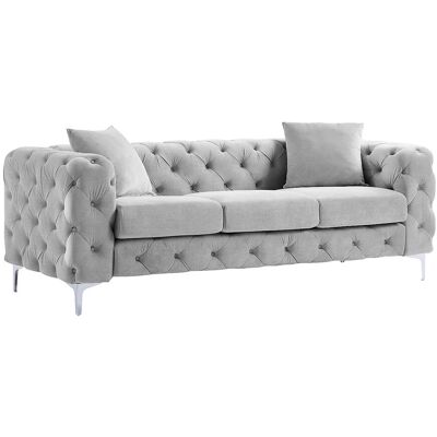 Vente-unique Chesterfield-Sofa 3-Sitzer - Hellgrau - Samt - EDWINA Vente-unique Chesterfield-Sofa 3-Sitzer - Hellgrau - Samt - EDWINA