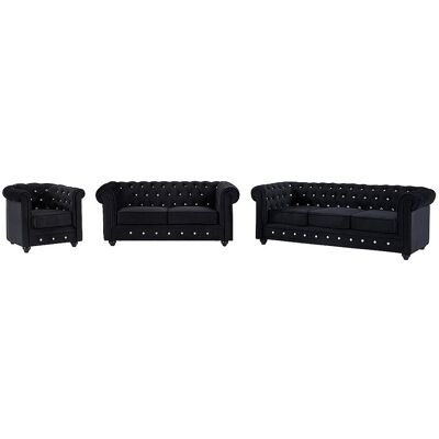 Vente-unique Sofas 3-Sitzer, 2-Sitzer & Sessel - Samt - Schwarz mit Knöpfen in Kristall-Optik - CHESTERFIELD Vente-unique Sofas 3-Sitzer, 2-Sitzer & Sessel - Samt - Schwarz mit Knöpfen in Kristall-Optik - CHESTERFIELD