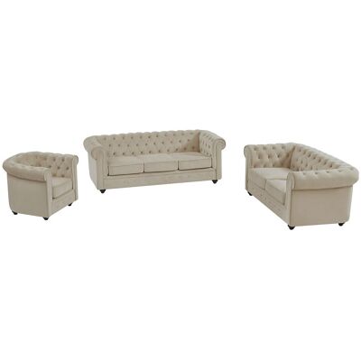 Vente-unique Beigefarbenes Samtsofa-Set - Klassischer Stil Vente-unique Beigefarbenes Samtsofa-Set - Klassischer Stil