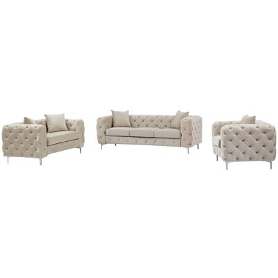 Vente-unique Chesterfield-Sofa 3-Sitzer, 2-Sitzer & Chesterfield-Sessel - Samt - Beige - EDWINA Vente-unique Chesterfield-Sofa 3-Sitzer, 2-Sitzer & Chesterfield-Sessel - Samt - Beige - EDWINA