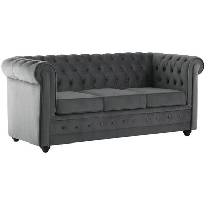 Vente-unique Sofa mit Schlaffunktion 3-Sitzer - Samt - Anthrazitgrau - CHESTERFIELD Vente-unique Sofa mit Schlaffunktion 3-Sitzer - Samt - Anthrazitgrau - CHESTERFIELD