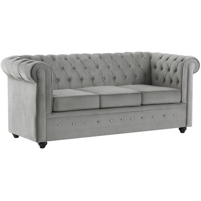 Vente-unique Sofa mit Schlaffunktion 3-Sitzer - Samt - Hellgrau - CHESTERFIELD Vente-unique Sofa mit Schlaffunktion 3-Sitzer - Samt - Hellgrau - CHESTERFIELD