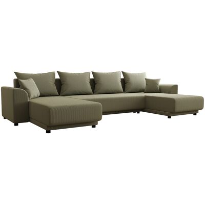 Vente-unique Panorama-Ecksofa mit Schlaffunktion NESSARO in Khakigrün aus Cord, wandelbar Vente-unique Panorama-Ecksofa mit Schlaffunktion NESSARO in Khakigrün aus Cord, wandelbar