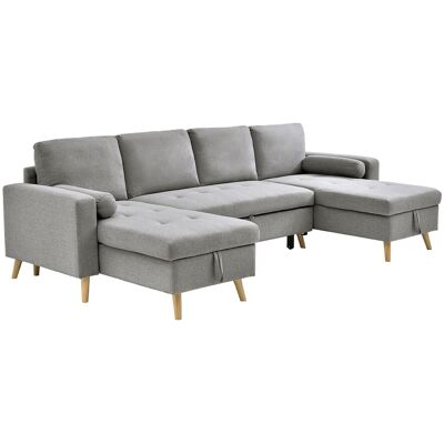 Vente-unique Panorama-Ecksofa mit Schlaffunktion – Stoff – Hellgrau – KORI Vente-unique Panorama-Ecksofa mit Schlaffunktion – Stoff – Hellgrau – KORI