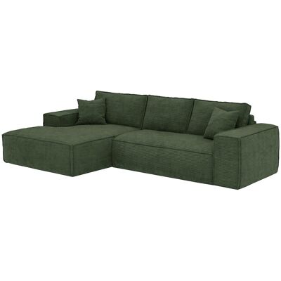 Vente-unique Ecksofa links mit Express-Schlaffunktion aus tannengrünem Cord-Samt - Liegefläche 140 cm - Matratze 13 cm mit Memory-Schaum - AMELIA Vente-unique Ecksofa links mit Express-Schlaffunktion aus tannengrünem Cord-Samt - Liegefläche 140 cm - Matratze 13 cm mit Memory-Schaum - AMELIA