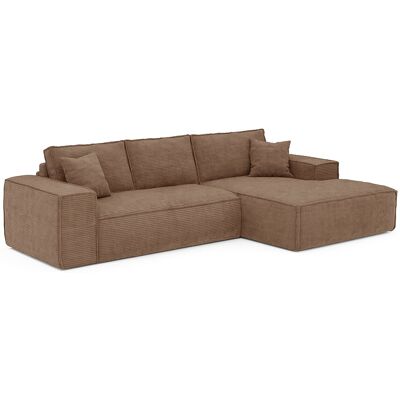 Vente-unique Ecksofa rechts mit Schnellverstellung aus Taupe-Cord-Samt - Liegefläche 140 cm - Matratze 13 cm mit Memory-Schaum - AMELIA Vente-unique Ecksofa rechts mit Schnellverstellung aus Taupe-Cord-Samt - Liegefläche 140 cm - Matratze 13 cm mit Memory-Schaum - AMELIA