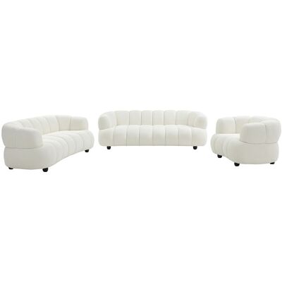Vente-unique 3-Sitzer-, 2-Sitzer-Sofa und Sessel aus Bouclé-Stoff in Weiß COLIANI Vente-unique 3-Sitzer-, 2-Sitzer-Sofa und Sessel aus Bouclé-Stoff in Weiß COLIANI