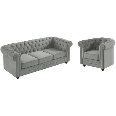 Vente-unique Couchgarnitur 3+1 - Samt - Hellgrau - CHESTERFIELD Vente-unique Couchgarnitur 3+1 - Samt - Hellgrau - CHESTERFIELD