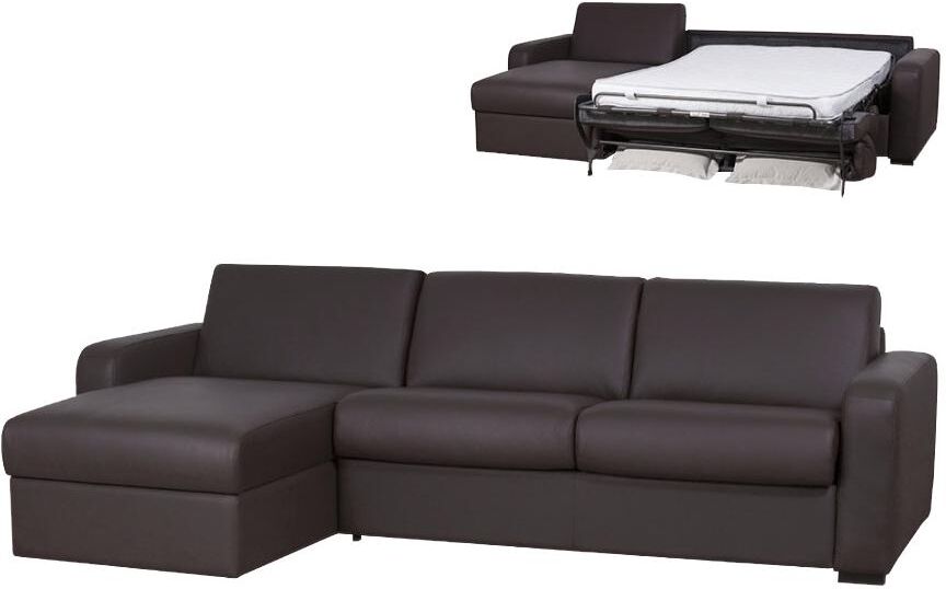 Vente-unique.ch Ecksofa Leder mit Schlaffunktion BEVIS - Mit Matratze - Braun - Ecke Links