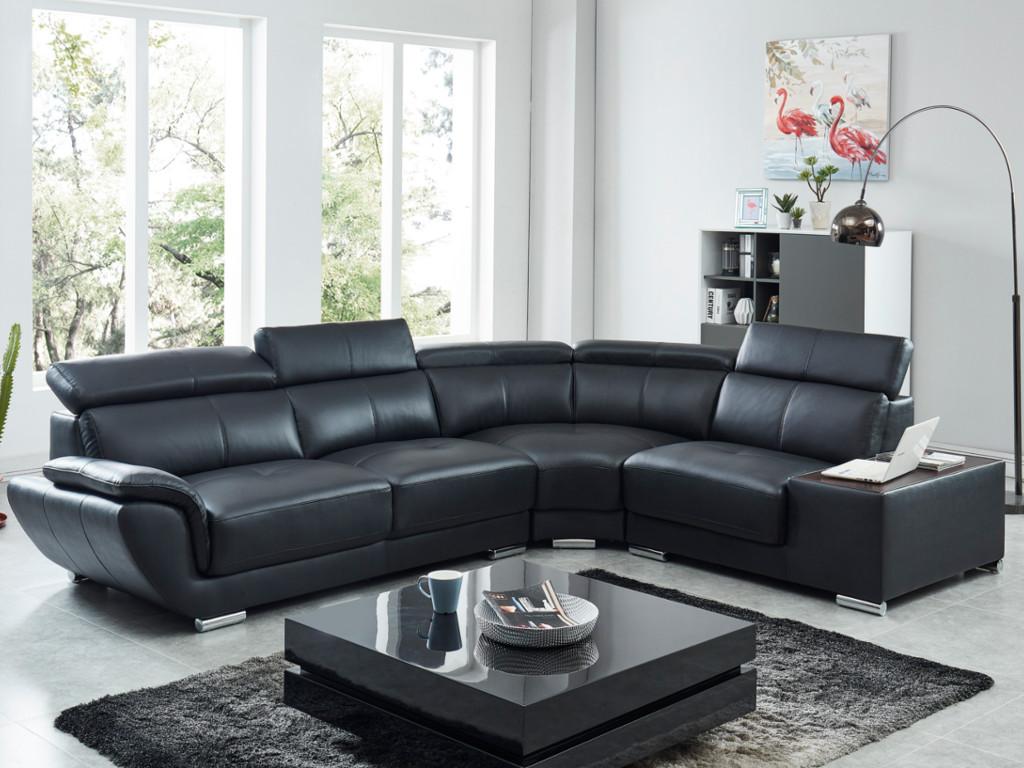 Vente-unique.ch Ecksofa Leder NAHIA - Schwarz - Ecke Rechts