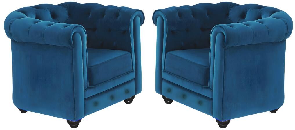 Vente-unique.ch Sessel 2er-Set CHESTERFIELD - Samt - Grünblau