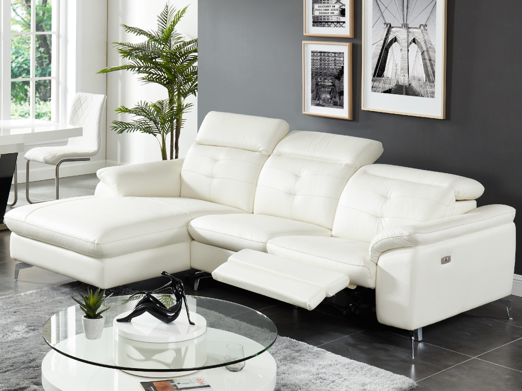 Vente-unique.ch Relaxsofa Ecksofa Leder LISMORE - Weiß - Ecke Links