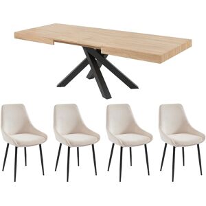 Vente-unique Set Tisch CATONAV + 4 Stühle MASURIE - Holzfarben & Cremefarben Vente-unique Set Tisch CATONAV + 4 Stühle MASURIE - Holzfarben & Cremefarben