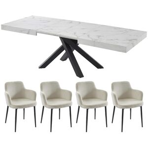 Vente-unique Set Tisch CATONAV + 4 Stühle CELOLA - Weiß & Cremefarben Vente-unique Set Tisch CATONAV + 4 Stühle CELOLA - Weiß & Cremefarben