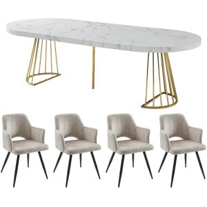 Vente-unique Set Tisch FIRELA + 4 Stühle KADIJA - Marmor-Optik - Weiß & Beige Vente-unique Set Tisch FIRELA + 4 Stühle KADIJA - Marmor-Optik - Weiß & Beige
