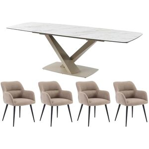 Vente-unique Set Tisch MALATA + 4 Stühle HEKA - Marmor-Optik - Weiß & Beige Vente-unique Set Tisch MALATA + 4 Stühle HEKA - Marmor-Optik - Weiß & Beige