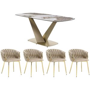 Vente-unique Set Tisch PORELIMA + 4 Stühle ELEGANO - Marmor-Optik Weiß & Beige Vente-unique Set Tisch PORELIMA + 4 Stühle ELEGANO - Marmor-Optik Weiß & Beige