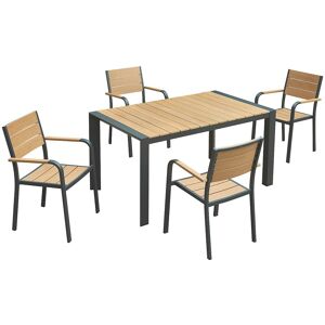 Vente-unique Garten-Esstisch-Set aus Aluminium: ein Tisch L.150 cm und 4 stapelbare Stühle - Hell-Natur und Anthrazit - NYROS von MYLIA Vente-unique Garten-Esstisch-Set aus Aluminium: ein Tisch L.150 cm und 4 stapelbare Stühle - Hell-Natur und Anthrazit - NYROS von MYLIA