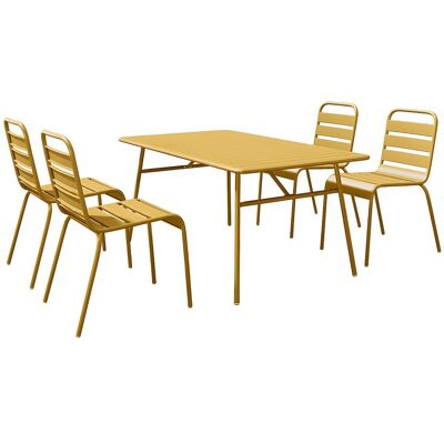 Vente-unique Garten-Essgruppe: Tisch L. 160 cm + 4 stapelbare Stühle - Metall - Senfgelb - MIRMANDE von MYLIA Vente-unique Garten-Essgruppe: Tisch L. 160 cm + 4 stapelbare Stühle - Metall - Senfgelb - MIRMANDE von MYLIA