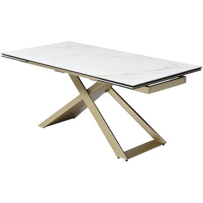 Vente-unique Esstisch für 6 bis 10 Personen ausziehbar - Keramik, Sicherheitsglas & Metall - Marmor-Optik Weiß & Goldfarben - XERENA von Maison Céphy Vente-unique Esstisch für 6 bis 10 Personen ausziehbar - Keramik, Sicherheitsglas & Metall - Marmor-Optik Weiß & Goldfarben - XERENA von Maison Céphy