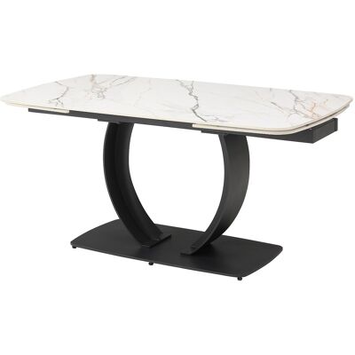 Vente-unique Esstisch ausziehbar - 6 bis 10 Personen - Keramik & schwarzes Metall - Marmor-Optik Weiß - OLIFIA von Maison Céphy Vente-unique Esstisch ausziehbar - 6 bis 10 Personen - Keramik & schwarzes Metall - Marmor-Optik Weiß - OLIFIA von Maison Céphy