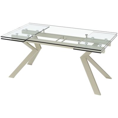 Vente-unique Esstisch ausziehbar - 6 bis 8 Personen - Sicherheitsglas & Metall - Beige & Transparent - VELIKA Vente-unique Esstisch ausziehbar - 6 bis 8 Personen - Sicherheitsglas & Metall - Beige & Transparent - VELIKA