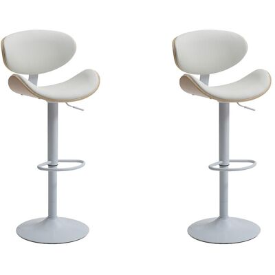 Vente-unique Barhocker 2er-Set höhenverstellbar - Kunstleder & Metall - Holzfarben hell & Weiß - MONTENEGRO Vente-unique Barhocker 2er-Set höhenverstellbar - Kunstleder & Metall - Holzfarben hell & Weiß - MONTENEGRO
