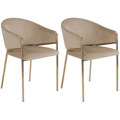 Vente-unique 2er-Set Stühle mit Armlehnen aus Samt und goldenem Metall – Beige – ORDIDA Vente-unique 2er-Set Stühle mit Armlehnen aus Samt und goldenem Metall – Beige – ORDIDA