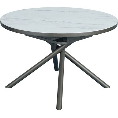 Vente-unique Ausziehbarer Esstisch für 4–6 Personen aus Keramik, MDF & Metall – Weiße & bronzefarbene Marmor-Optik – FEROLA Vente-unique Ausziehbarer Esstisch für 4–6 Personen aus Keramik, MDF & Metall – Weiße & bronzefarbene Marmor-Optik – FEROLA