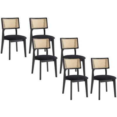 Vente-unique 6er-Set Stühle - Samt - Rattaneffekt & Kautschukholz - Schwarz - CALENYA Vente-unique 6er-Set Stühle - Samt - Rattaneffekt & Kautschukholz - Schwarz - CALENYA