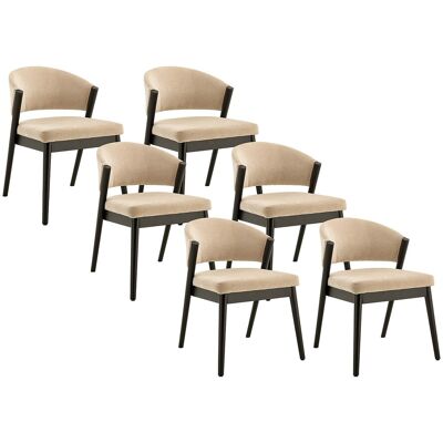 Vente-unique 6er-Set Stühle - Stoff - schwarzes Kautschukholz - Beige - ZELVYN Vente-unique 6er-Set Stühle - Stoff - schwarzes Kautschukholz - Beige - ZELVYN