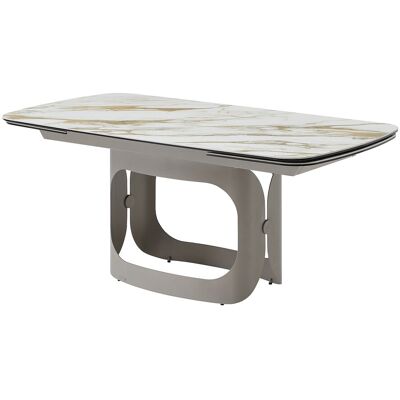 Vente-unique Esstisch ausziehbar 6-10 Personen - Keramik, Sicherheitsglas & Metall Taupe - Marmoroptik Weiß - DAVULO de Maison Céphy Vente-unique Esstisch ausziehbar 6-10 Personen - Keramik, Sicherheitsglas & Metall Taupe - Marmoroptik Weiß - DAVULO de Maison Céphy