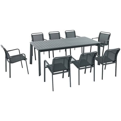 Vente-unique Garten-Esstischgruppe - Aluminium: Ausziehbarer Tisch L205/286,5 cm + 8 stapelbare Stühle - Dunkelgrau - VELYRA von MYLIA Vente-unique Garten-Esstischgruppe - Aluminium: Ausziehbarer Tisch L205/286,5 cm + 8 stapelbare Stühle - Dunkelgrau - VELYRA von MYLIA