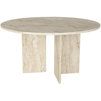 Vente-unique Runder Esstisch für 6 Personen - Beige Travertin-Effekt - TOPANIA Vente-unique Runder Esstisch für 6 Personen - Beige Travertin-Effekt - TOPANIA