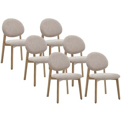 Vente-unique 6er-Set Stühle aus texturiertem Stoff und hellem natürlichem Kautschukholz - Beige - MARLENI Vente-unique 6er-Set Stühle aus texturiertem Stoff und hellem natürlichem Kautschukholz - Beige - MARLENI