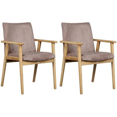 Vente-unique 2er-Set Stuhl mit Armlehnen aus Cord-Samt und Hevea-Holz - Taupe FILDON Vente-unique 2er-Set Stuhl mit Armlehnen aus Cord-Samt und Hevea-Holz - Taupe FILDON