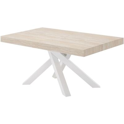 Vente-unique Esstisch ausziehbar für 6 bis 10 Personen aus MDF und Metall - Travertin-Optik Beige und Weiß CATONAV Vente-unique Esstisch ausziehbar für 6 bis 10 Personen aus MDF und Metall - Travertin-Optik Beige und Weiß CATONAV