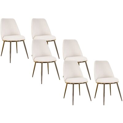 Vente-unique 6er-Set Stühle aus Bouclé-Stoff und goldfarbenem Metall - Weiß NEBINA Vente-unique 6er-Set Stühle aus Bouclé-Stoff und goldfarbenem Metall - Weiß NEBINA