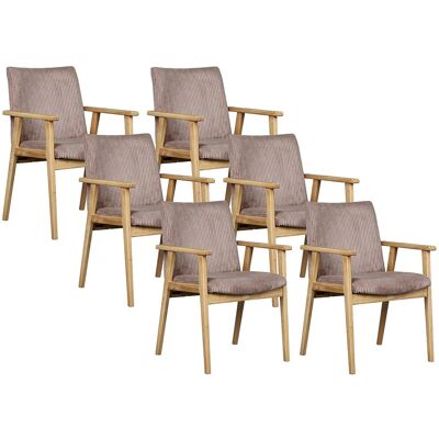 Vente-unique 6er-Set Stuhl mit Armlehnen aus Cord-Samt und Hevea-Holz - Taupe FILDON Vente-unique 6er-Set Stuhl mit Armlehnen aus Cord-Samt und Hevea-Holz - Taupe FILDON